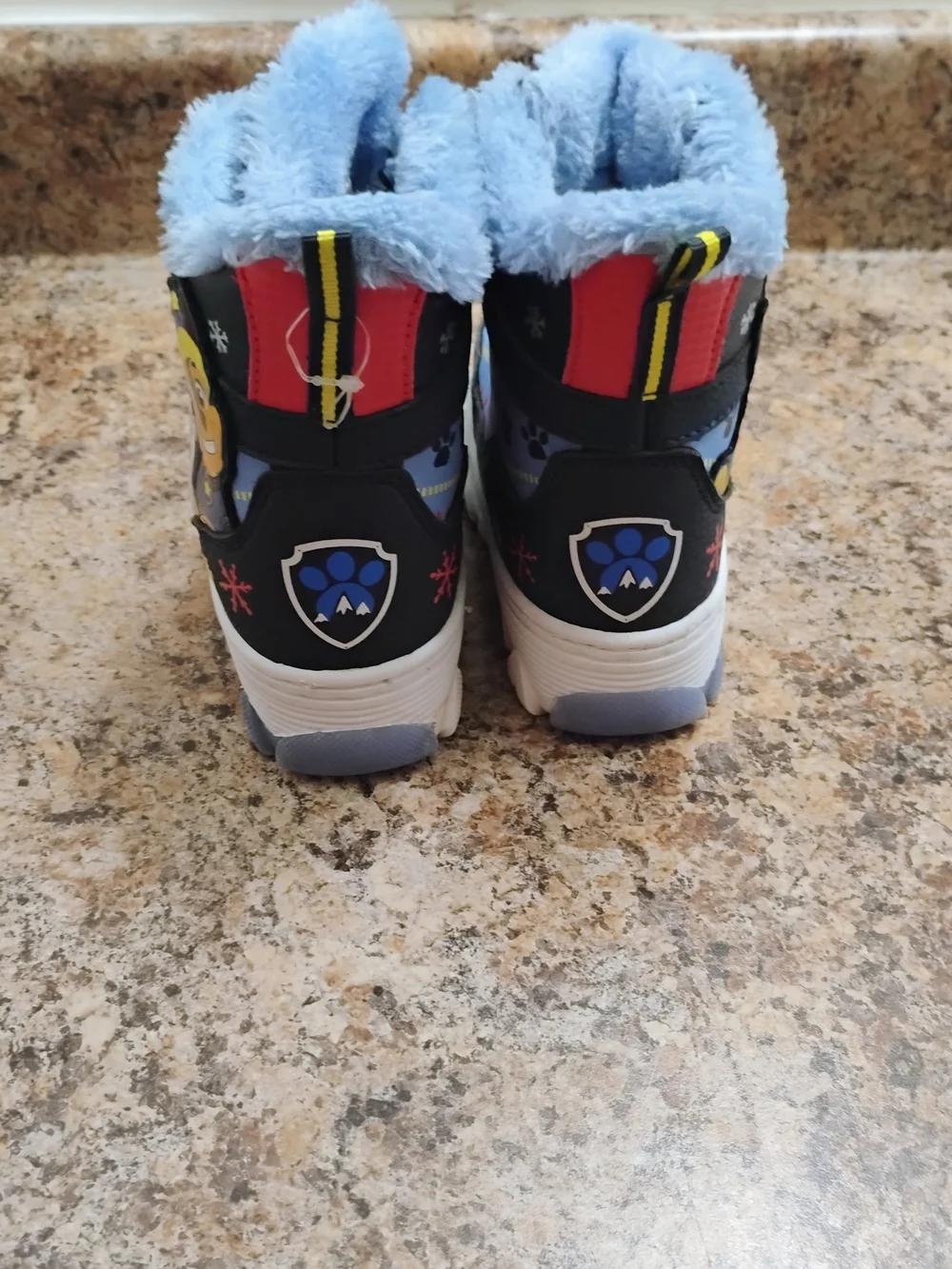 Blue Kids Winter Boots with Paw Print and Character Accents